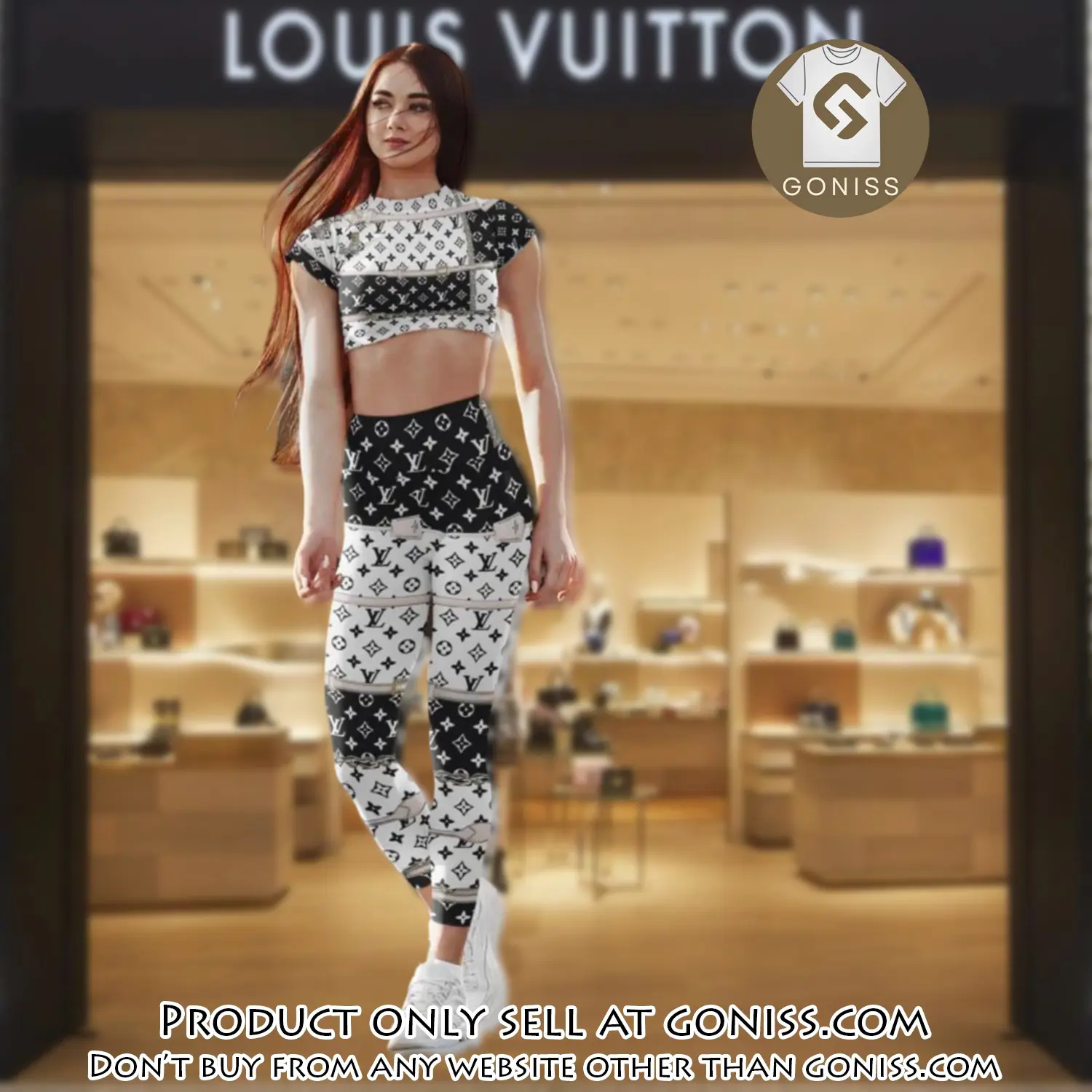 Triple black louis vuitton luxury sportwear combo luxury brand crop top tshirt and legging for women ctl1040 gn0819683